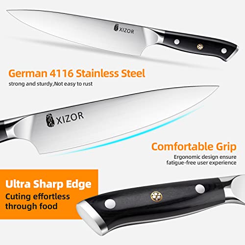 Xizor 4-Piece Kitchen Knife Set, Includes 8“ Chef Knife, 7“ Santoku Knife, 6“ Boning Knife, 3.5“ Fruit Knife, Sharp High Carbon German Steel Blade, Full Tang Handle Ergonomic Design #TOP3