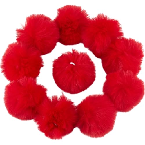 GORGECRAFT 12pz 5~6cm Bolas de Pompones de Piel Sintética de Color Rojo Pelo de Conejo de Imitación Pelo Suave Y Peludo Redondo para Tejer Manualidades Llaveros Sombreros Zapatos Accesorios de Fiesta