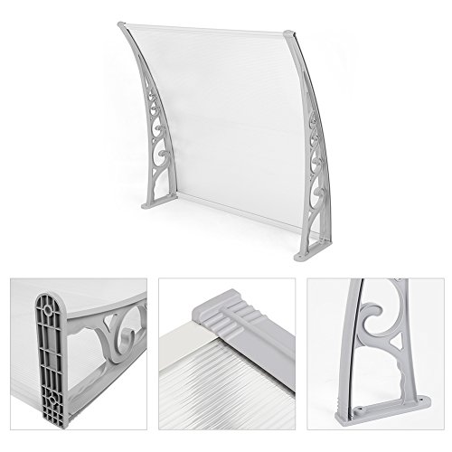 MUPAI Vordach Haustür, Kunststoff, Aluminium, Pultbogenvordach, Überdachung, Transparent, Fenster Markisen (Weiß,60x100 cm)