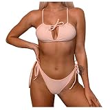 TWIFER Damen Bikini EinfarbigSet Badeanzug Zweiteiler Gefüllter BH Bademode Beachwear(a-Rosa,M)