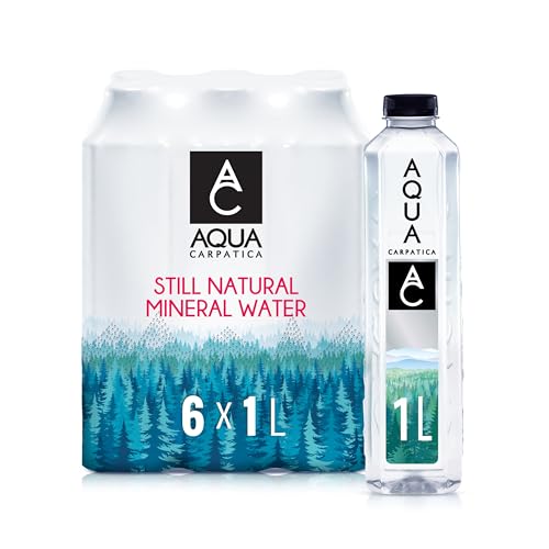 AQUA Carpatica 1L x 6 Pure Natural Still Mineral Water - Bottled Water Virtually Nitrate Free Low Sodium Naturally Alkaline Natural Electrolytes Premium Multipack 100% Recyclable