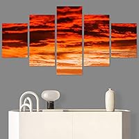 SIGNWIN 5 Panel Canvas Wall Art Coastal Orange Photography Relax/Calm Romantics Sunset Warm for Home Decorations Ready to Hang - 60