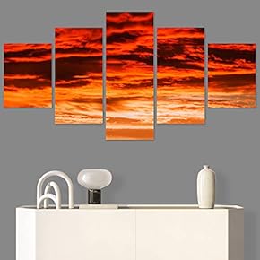 SIGNWIN 5 Panel Canvas Wall Art Coastal Orange...