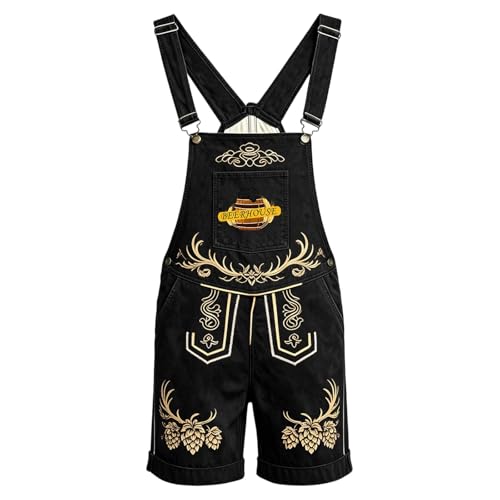 Pantalon en Cuir de l'Oktoberfest avec Bretelles Broderies Marron Costume Bavarois