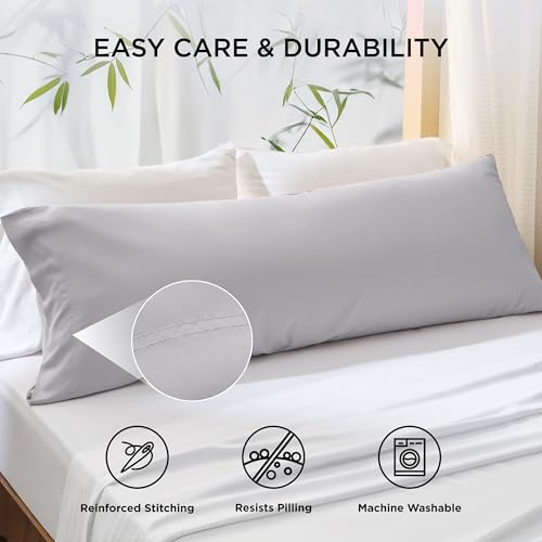 Bedsure Body Pillow Cover, Cooling Body Pillow Pillowcase for Hot Sleepers, Rayon Derived from Bamboo, Breathable & Silky Soft Long Pillow Case Cover with Envelope Closure, Light Grey, 20x54 Inches