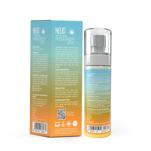 Image of NEUD Invisible Sunscreen Spray SPF 50++++ Waterproof, For Uva /B Sun Protection, Tan Removal, Pigmentation, No White Cast, Lightweight & Quick Drying, For Men & Women - 100ml Each, Pack of 2