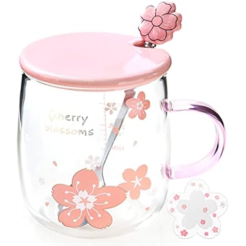Taza transparente creativa Sakura de ZRAGEK con tapa y cuchara Cover