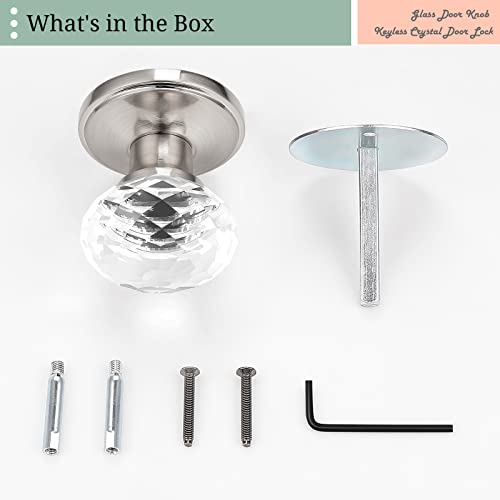 Nizado Brushed Nickel Glass Door Knobs Dummy Function,Crystal Style Doorknob Dummy,Interior Door Handles #TOP6