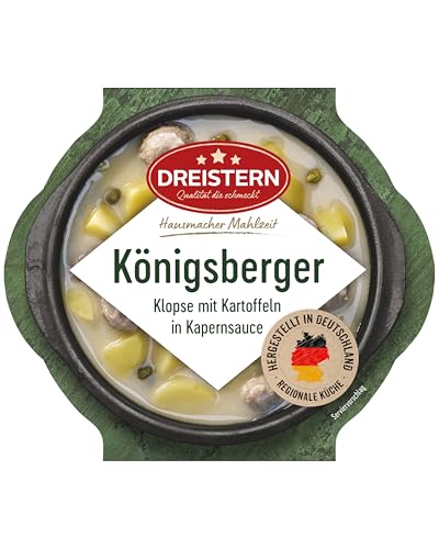 DREISTERN Königsberger Klopse 400g I Mit Kartoffeln in Sauce I Herzhaftes Fertiggericht in Mikrowellenschale I Lange Haltbarkeit dank natürlicher Konservierung I Hausmacher Qualität