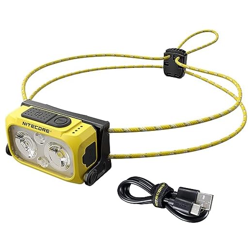 Nitecore Stirnlampe NU21, leicht, USB-C-aufladbare LED Kopflampe, 360 Lumen, 58 m Leuchtweite, Rotlicht für Nachtsicht, gelb