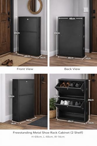 Image of Shoe Rack, Wall Mounted and Freestanding Metal, Multiple Shelf Options, White and Black (Black, 2)