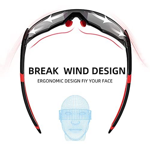 Image of ROCKBROS Photochromic Sunglasses For Men Women Cycling Driving Runing Sunglasses Bike Glasses Sports Goggles UV 400 Protection,Black & Red