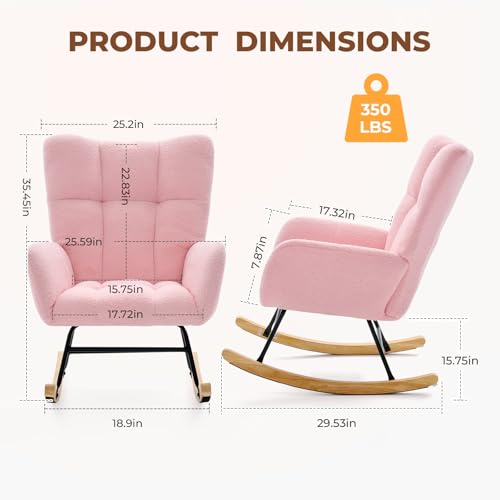 image for DUMOS Nursery Rocking Chair Teddy Upholstered, Comfy Glider Rocker wit