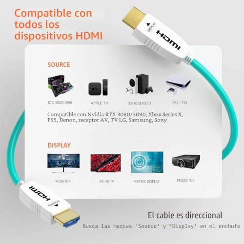 Miniatura 5 de Ruipro Cable Hdmi 2.1 De Fibra Óptica 8k 30m, Ultra Alta Velocidad 48gbps, Soporta 8k 60hz, 4k 120hz, Hdr Dinámico, Earc, Hdcp 2.2, Compatible Con Ps5, Xbox, Tv, Proyector, Monitor, Home Cinema