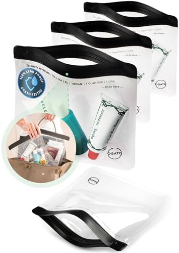 Ogato 3pcs - TSA Approved Toiletry Bag - Our Quart Size Clear Toiletry Bags are Security Approved Worldwide for Liquids & Cosmetics 3-1-1 Compliant Clear Travel Bags for Toiletries, Black, 9.25" x