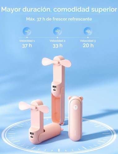 Miniatura 4 de Jisulife Ventilador Portátil Banco De Energía De 4800 Mah, Duración Máxima De La Batería 46 Horas, Ventilador Portátil Con Pilas, 3 Velocidades-Rosa