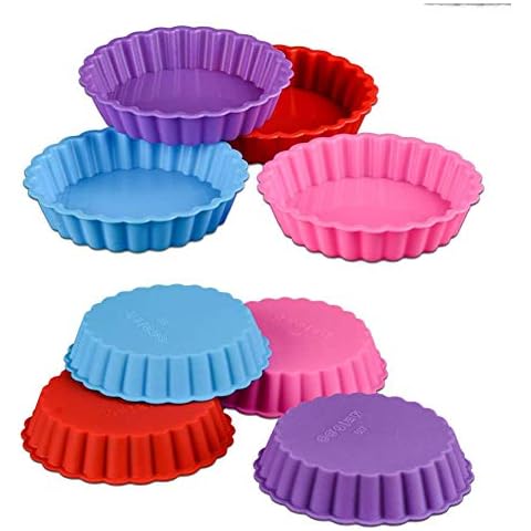8pcs Silicone Pie Molds - Silicone Cake Mold Pan,Silicone Molds Mini Quiche Molds Non-Stick Round Fluted Flan Pan with Loose Bases Cake Mold Cover