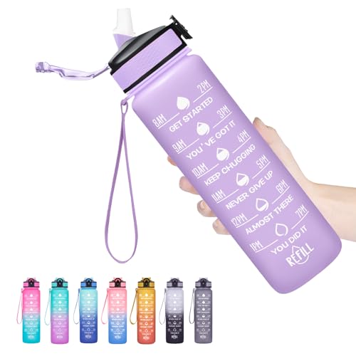 Hyeta 32 oz Water Bottles with Times to Drink and Straw, Motivational Water Bottle with Time Marker, Leakproof, Drinking Sports Water Bottle for Fitness, Gym and Outdoor