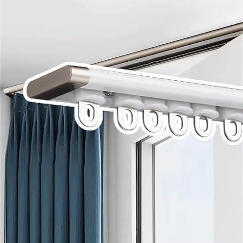 Low Profile Ceiling Mount Track System for Heavy Drapes, 6mm Height Room Divider with Wall Bracket, Blackout Sliding Rod - White, 290cm (114 1/8")