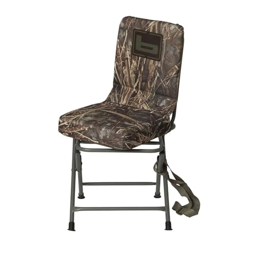Banded Swivel Blind Chair – 360° Silent Rotation, Adjustable Legs, Padded Seat for Hunting (Realtree Max-7, Regular)