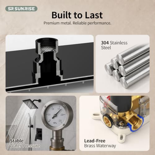 Image of SR SUN RISE Shower Faucet Set 8-Inch Rainfall Shower Head Matte Black