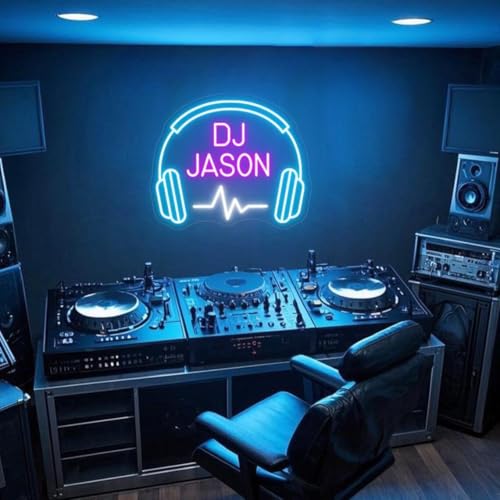 Custom DJ Name Neon Sign Personalized Headphones Neon Light Dimmable Gamer Light up Signs for Music Room, Game Room Boy Bedroom Decor Music Teacher Gifts