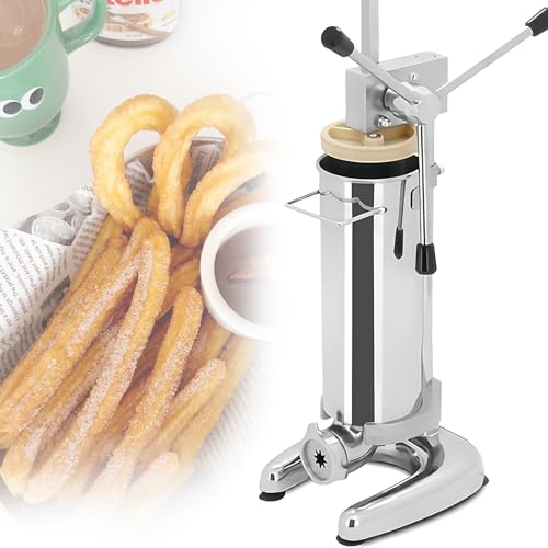 Churrera Vertical Española 2L/3L, Máquina Profesional Manual de para Hacer Churros con 5 boquillas para Hogar, Hoteles y Puestos de Comida, Fácil Extrusión de Masa para Churros Crujientes 2L