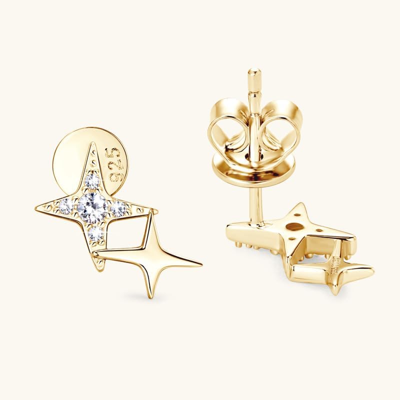 14K Solid Gold over S925 Sterling Silver VVS1 Clarity Diamond stud Earrings for Women, Stylish Stars Earrings Studs, Unique Ear Jewelry - Image 5