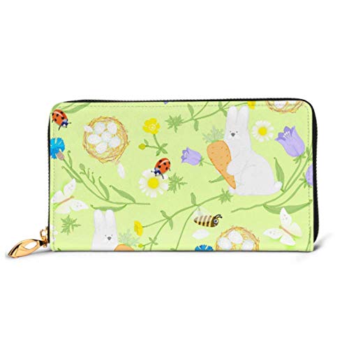 Preisvergleich Produktbild JHGFG Mode Handtasche Reißverschluss Brieftasche Ostern Wildblumen Schmetterlinge Kaninchen Telefon Kupplung Geldbörse Abendkupplung Blockieren Leder Brieftasche Multi Card Organizer