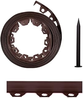 Lawn Garden Edging Border with Heavy-Duty Ground Stakes 32ft | 10m Brown 4CM High Flexible Flower Bed Edge and Reinforced Plastic Pegs, Professional Landscape Dividers, All Weather Resistant