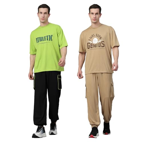 Image of CHKOKKO Men Printed Casual Summer Wear Coords Stylish Gents Cord Set Half Sleeves Co Ord Track Suit Round Neck Western Co-ord Set