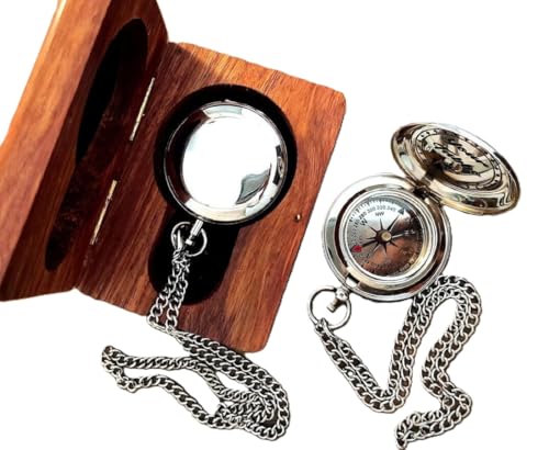 Brújula Náutica de Latón Antigua con Caja de Madera de Palo de Rosa - Brújula Magnética de Bolsillo Personalizable y Artesanal miniatura 1