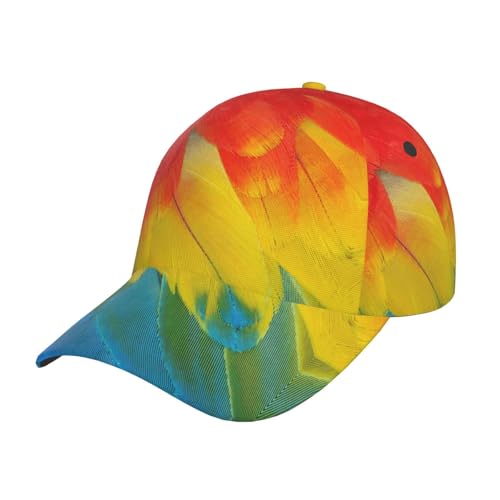 Fantastic Parrot Feather Printing All-Season Headwear, Baseball Cap with Curved Brim, Adjustable Fit for Daily, Sports,Travel Black