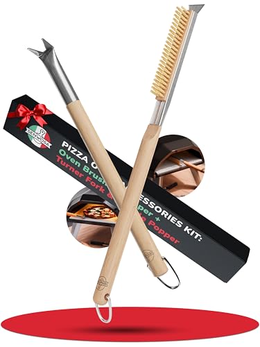 Senwosa Pizza Oven & Stone Brush with Scraper Turning Fork & Bubble Popper Bundle - Essential Accessories & Tools for Any Pizza Oven