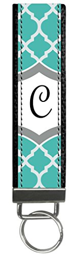 Snaptotes Teal Moroccan Design Monogram Wristlet Keyfob Keychain,Letter C