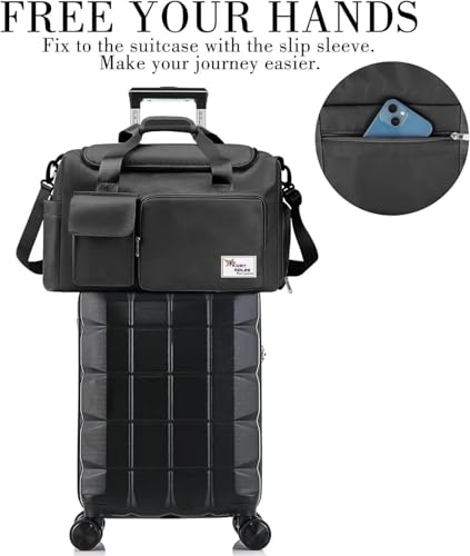 Image of Gym Bag Travel Large Capacity Portable Foldable Carry Luggage Bag | Multipurpose Duffel Bag for Gym, Sports, Weekend Trips, Travel & Storage | Lightweight Durable Overnight Bag (Black)