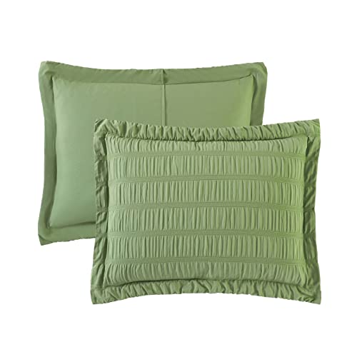 Walensee King Seersucker Comforter Set 100% Polyester Soft Washable Microfiber Bed Comforters With 2 Pillowshams, Lightweight Cozy Bedding Comforter Sets For All Season 3 Pieces 104"X90", Olive Green #TOP4