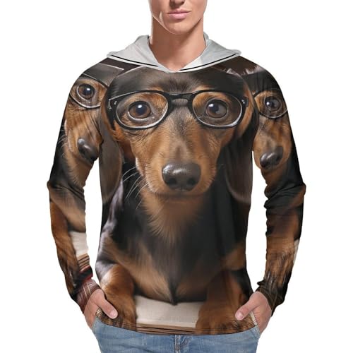 Mens UPF 50+ Sun Protection Hoodie Rash Guard Long Sleeve Sun Shirt Hiking Dachshund Dog Fishing Hoodie-