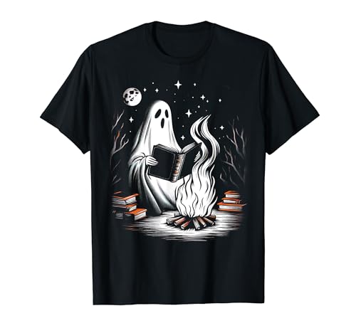 Libro Fantasma Vintage Lectura Camping Fuego Halloween Maestros Camiseta