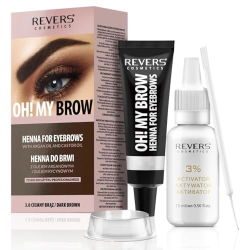 REVERS COSMETICS Eyebrow Dye Kit Dark Brown Ammonia Free, Brow Tint with Argan Oil and Castor Oil, Salon Quality, Natural Result, Lasts Up to 4 Weeks, Up to 15 Applications