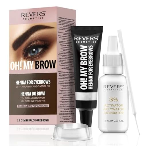REVERS COSMETICS Tinte Cejas Castaño Oscuro con Aceite de Argán y Aceite de Ricino (Omega 6, caroteno, vitaminas A, E, F) Resultado natural, Efecto Larga Duración de 4 Semanas, Hasta 15 Aplicaciones