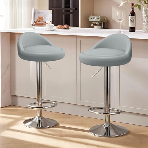 Image of JPBSTO Bar Stools Set of 2, Modern Swivel Barstools with Low Back, Upholstered Adjustable Bar Chairs,PU Leather Barstools Counter Height for Home Bar
