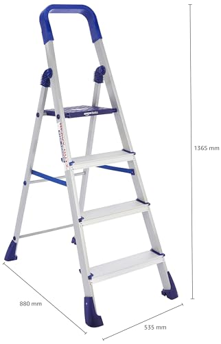 Image of amazon basics Clamber Pro - Foldable Step Ladder, Firm Grip, 4 Steps (Aluminium Steps, Blue & Satin)