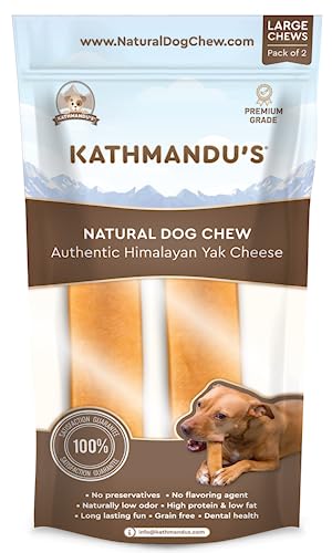 KATHMANDU'S Authentic Yak Cheese Himalayan Dog Chews - All Natural and Protein-Rich Nutrition Dog Treats, Long Lasting Chews for Aggressive Chewers, Odor & Gluten Free Yak Chew | Large (Pack of 2)