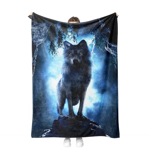 SHUAIG Manta de flanela com design de lobos, manta de forro polar, fofa, macia e quente, com estampado de lobo em 3D, manta para sofá, manta para sofá para jovens e adultos (E, 150 x 200 cm)