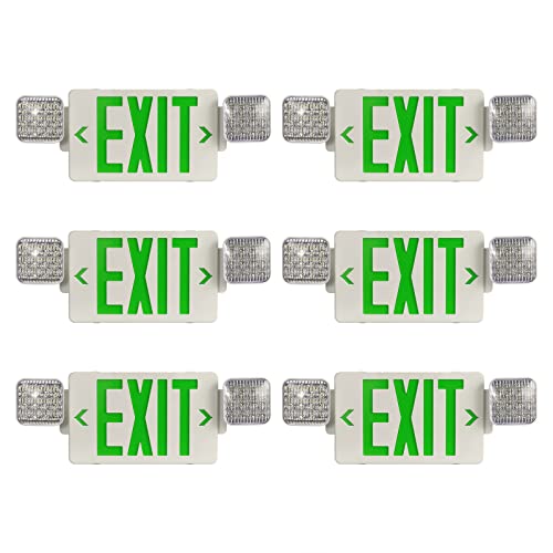 Image of TANLUX Green Exit Sign with Emergency Lights, LED Emergency Exit Light with Battery Backup, UL Listed, AC 120 /277V, Commercial Emergency Lights Combo for Business - 6 Pack