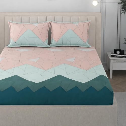 Image of 350 TC Premium Heavy Cotton Feel Elastic Fitted Bedsheet Queen Size with 2 Pillow Covers || Double Bed with All Around Elastic (Beige, Fitted -60x78 Queen)