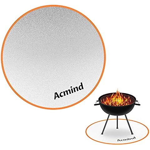 Acmind 24 Inch Fire Pit Mat for Under Fire Pit, Fireproof Grill Mat Round for Grass Wood Deck Protector,Double Sided Fire Resistant Mat with Aluminum Foil for Outdoors Cover