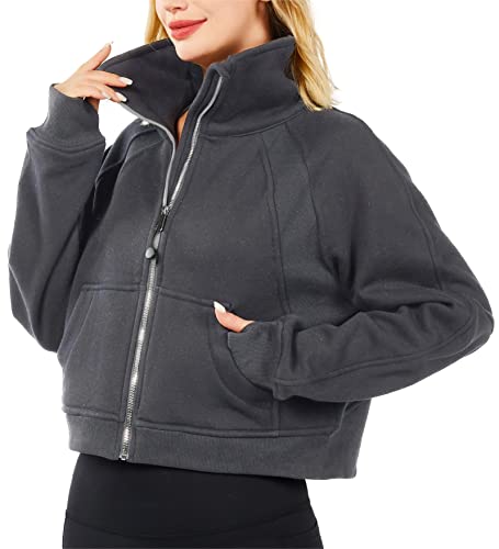 Xikuka Grey Womens Zip Up Jacket Workout Hoodies Fleece Sweater Cute Shirts Oversized Hoodie For Women Workout Tops Medium #TOP2