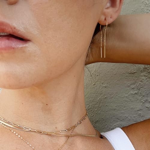 HONEYCAT Threader Drop Bar Chain Earrings in Gold, Rose Gold, or Silver | Minimalist, Delicate Jewelry4